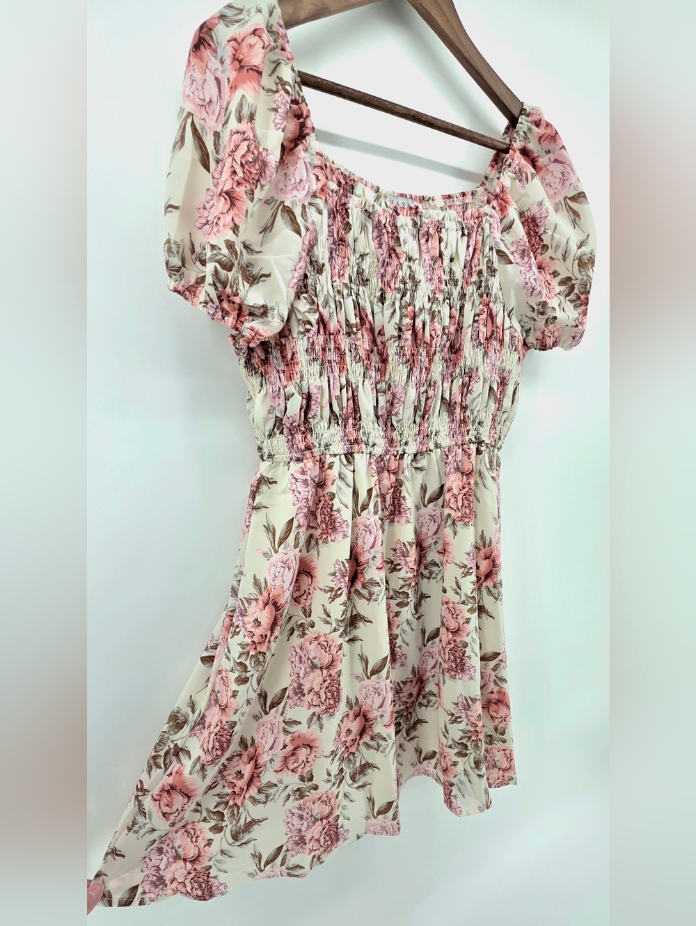 Hayden Los Angeles Boutique Floral Puff Sleeve Smocked Mini Dress – Size L - Picture 4 of 16